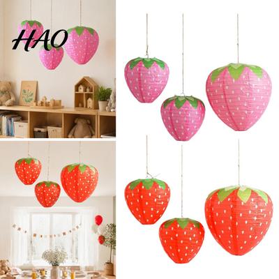 Birthday Party Hanging Ornaments Strawberry Paper Lantern, Pink Fruit Shaped Decor for Party, Foldable Collapsible Round Lamp Kindergarten Window And