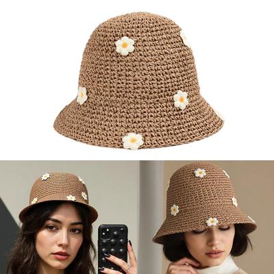 Eleganter Fischerhut Strohhut Handgewebte Blume Atmungsaktiv Eleganter Fischerhut Urlaubs-Sonnenhut Western-Sonnenhut