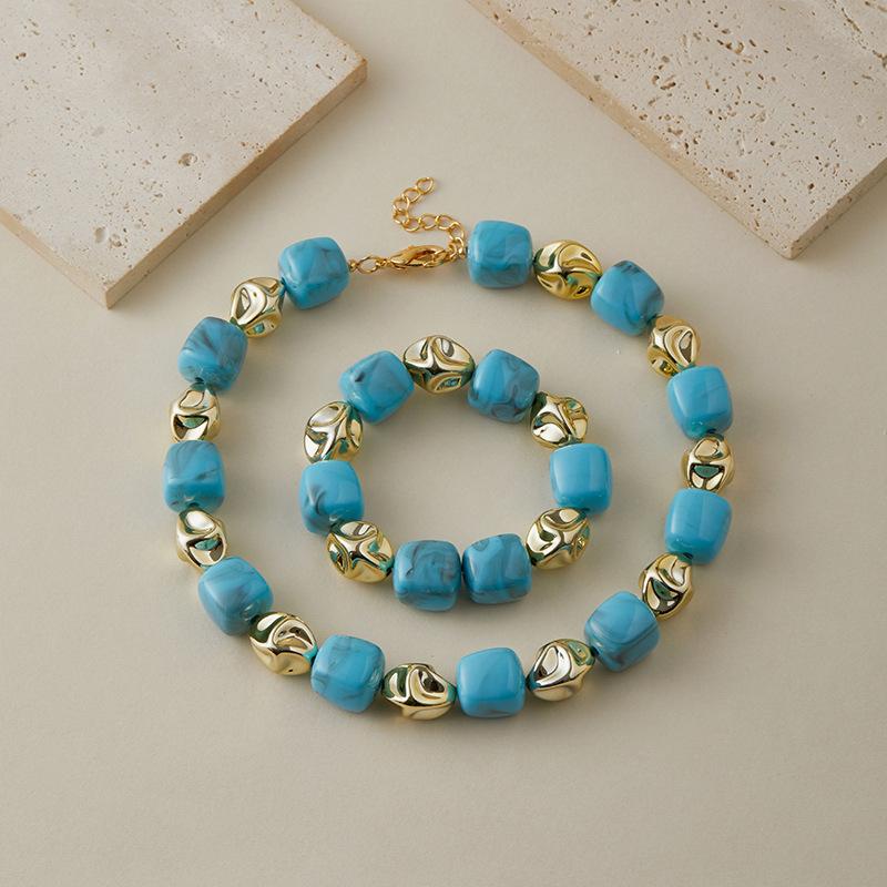 Colar Pulseira de Contas Irregulares em Acrílico para Mulheres Bangle Geométrico Bohemia Feito à Mão Acessórios de Joias para Casal