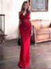 Red Flower Halter Neck Dress Women's Summer Dress Dress Pure Desire Slim Skirt Design Hip Wrap Long Dress