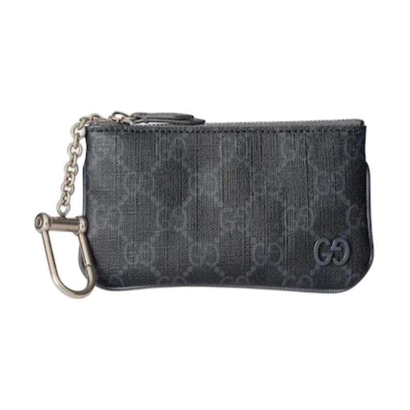 Gucci Classic GG logo zipper closure, canvas key bag canvas bag, same style for men and women, gray