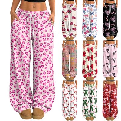 Calças Casuais e da Moda Femininas com Cintura Elástica, Largas e de Perna Larga