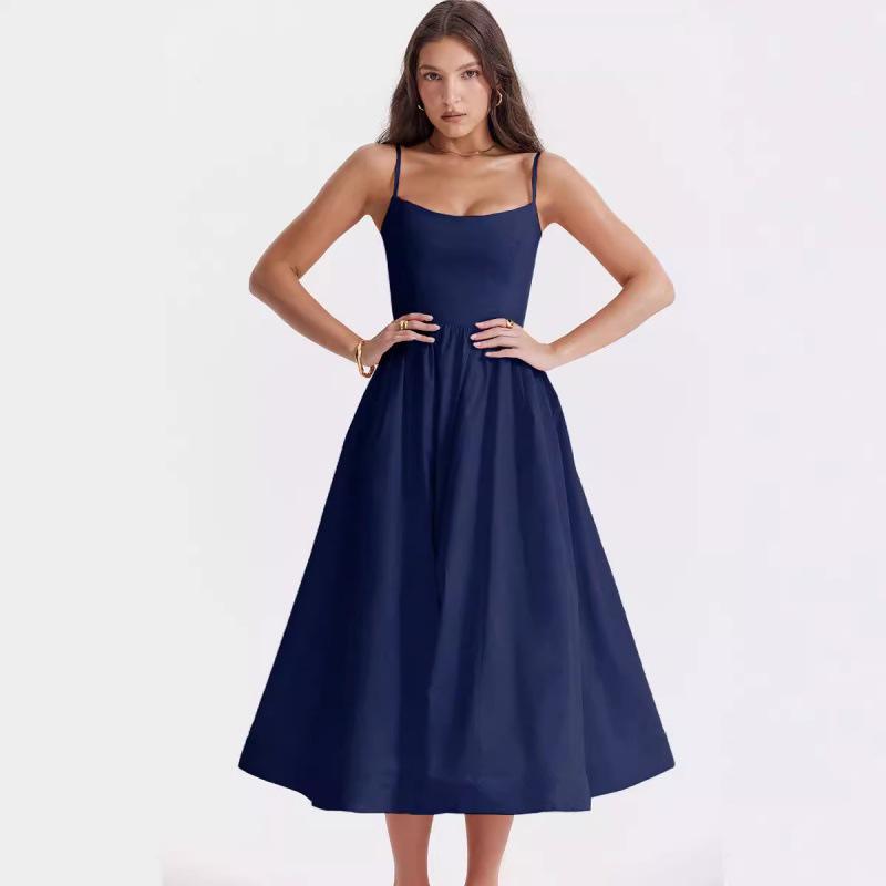 Women's Solid Color Sexy Backless Sling Swing Dress