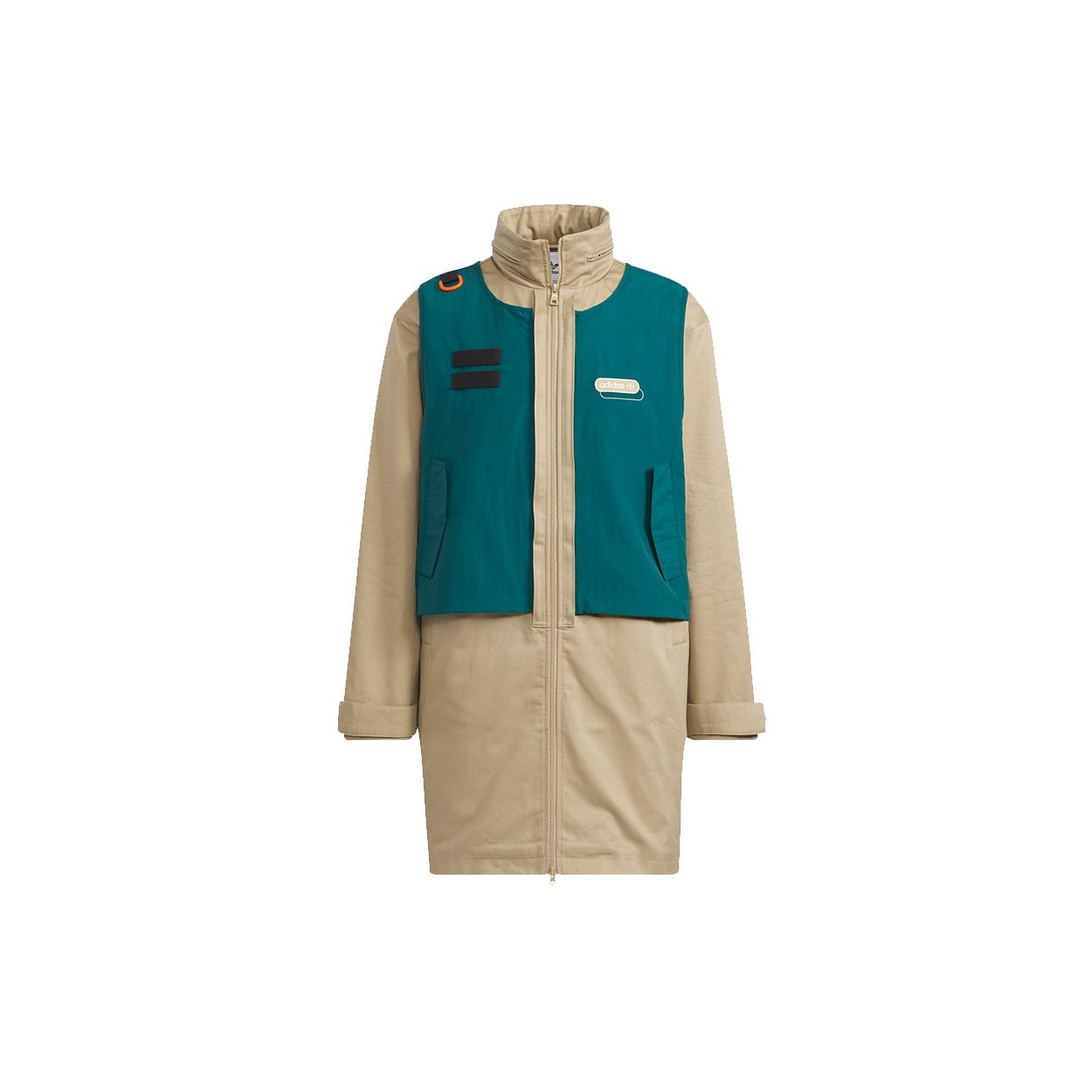 Men s adidas originals Mr Parka Detachable Contrasting Colors Vest Mid-Length Hooded logo Jacket Khaki HC0372 M