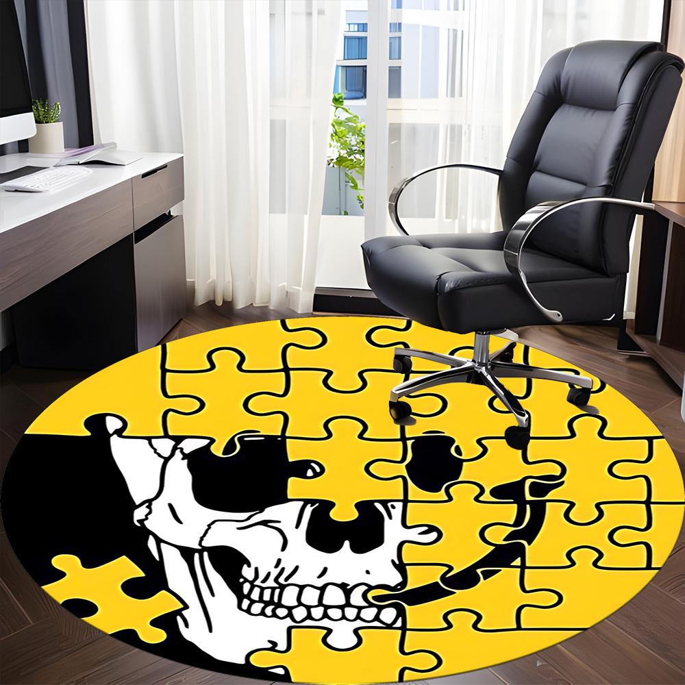 1pc Puzzle Skull Chair Carpet for Office, Round Non Slip Durable Large Size Office Carpet, Suitable for Office