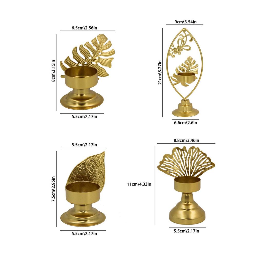 Golden Iron Tealight Candle Holder for Elegant Dining Room and Weddings Centerpieces Metal Leaf Shape Candlestick Stand