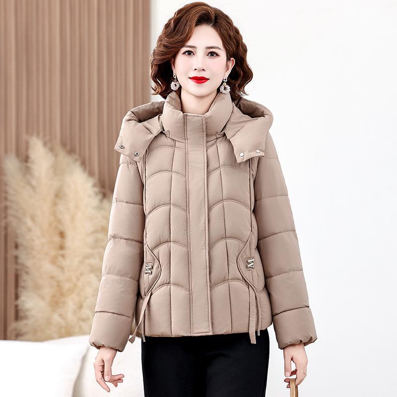 Fashion warm thickened short middle-aged and elderly hooded down cotton clothes, small thickened mother clothes in winter