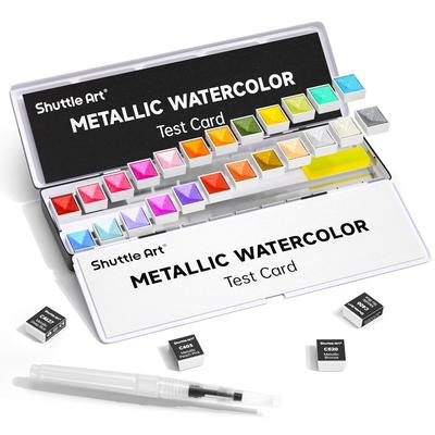 Shuttle Art Solid Watercolor 24 Color Solid Half Metallic Pareto Water Brush Includes Drawing Pearl Good Easy To Quick Outdoor Coloring Learning Art