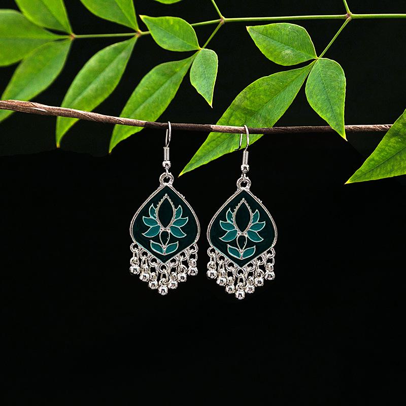 Vintage Ethnic Miao Silver Teardrop Tassel Earrings