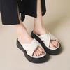 Foreign trade large size fashion outer wear one-word drag women in the summer of 2025 new thick-bottomed casual solid color sandals