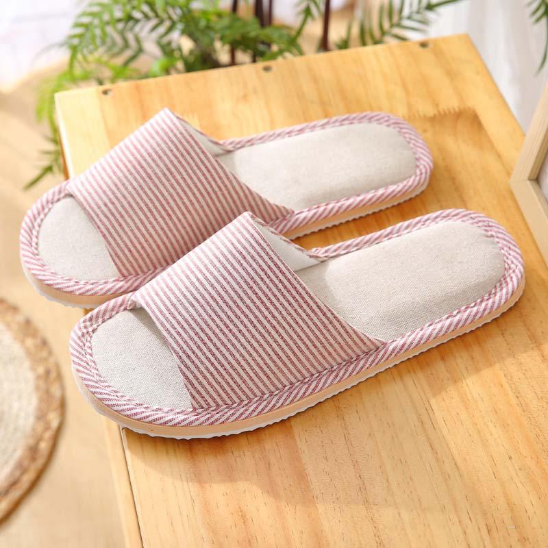 Japanese Style Women's Cotton Linen Slippers - Non-slip, Soft Sole for Indoor Use - Ideal for Summer, Spring, and Autumn.