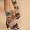 Fashion Fashion Colorful Butterfly Decor Women's Sandals Ankle Strap Chunky High Heels Sandals Woman Summer Dress Party Shoes Plus Size