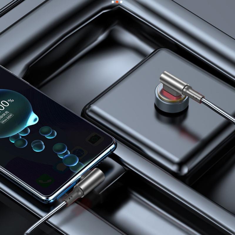 1 Stück 90-Grad-Winkel Auto USB C auf Typ C Schnellladekabel 6A Kurzes Spiral-Datenkabel für Telefon Xiaomi Ladekabel