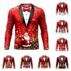Men's Casual Christmas Suit Print Long Sleeve Neck T-Shirt for Holiday Party and Everyday Wear