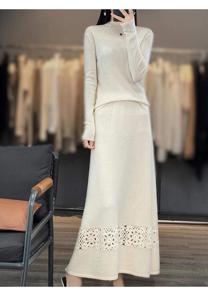 Women's Warm Embroidered High Neck Knit Wool Sweater - Semi-Thin Pullover for Autumn/Winter