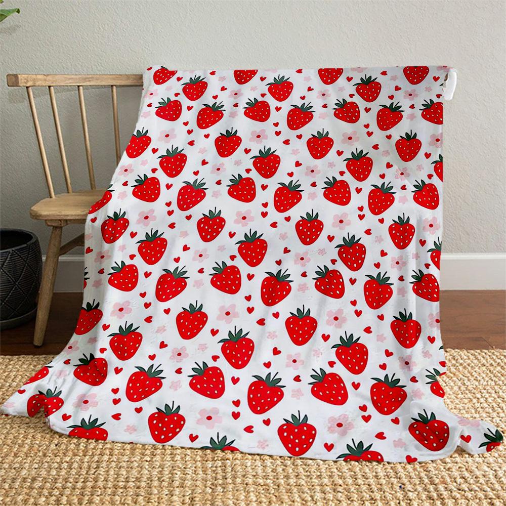 Strawberry Heart Outdoor Flannel Blankets, Outdoor Travel, Home Blankets, Fan Gifts,Suitable for All Seasons, Christmas Gifts. R1127042