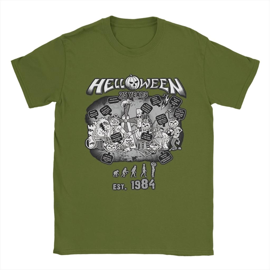 Men T-Shirt Helloween Band Humor Pure Cotton Tees Short Sleeve  T Shirts Round Neck Clothing Plus Size