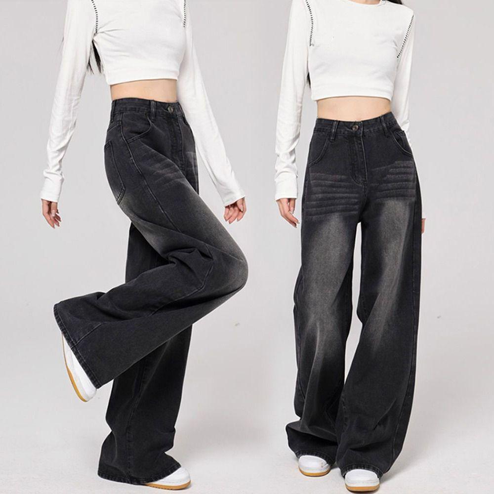 High Waist Y2K Jeans Loose Baggy Denim Pants Simple Cowboy Trousers Streetwear