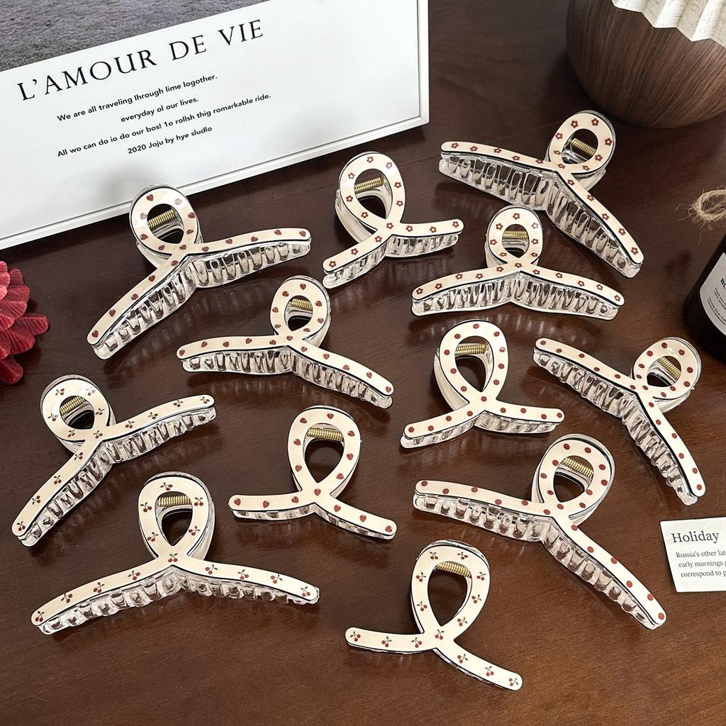 Trendy Hair Large Claw Clips Featuring Floral And Strawberry Prints For Women