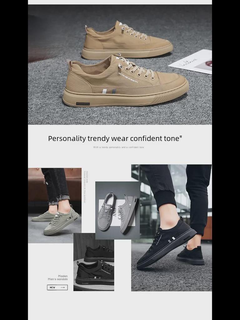 Pánské korejské nazouvací plátěné boty – Jednobarevné ležérní plátěné boty na jaro a podzim