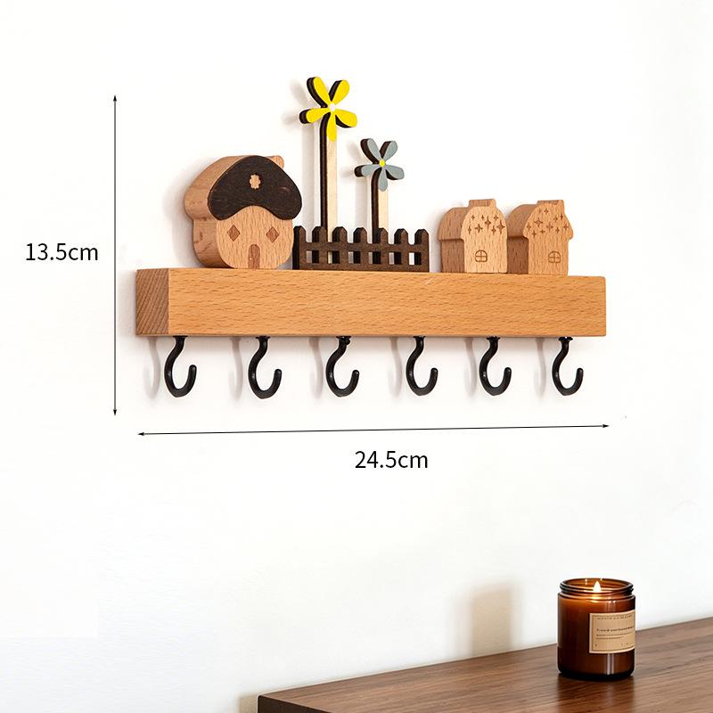 Nordic Wooden Wall Key Holder & Shelf - Stylish Entryway Hook for Keys & Decor