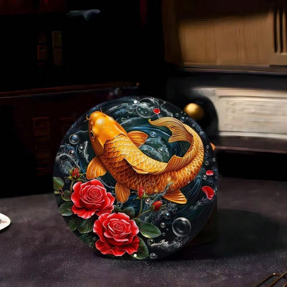 Charming Gold Koi Fish Aluminum Metal Art Sign UV Scratch Resistant Indoor Outdoor Wall Decor