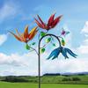 Metal Wind Spinner with Flowers and Butterflies, Three Rotating Flower and Butterfly Windmills for Outdoor Garden Art Decoration