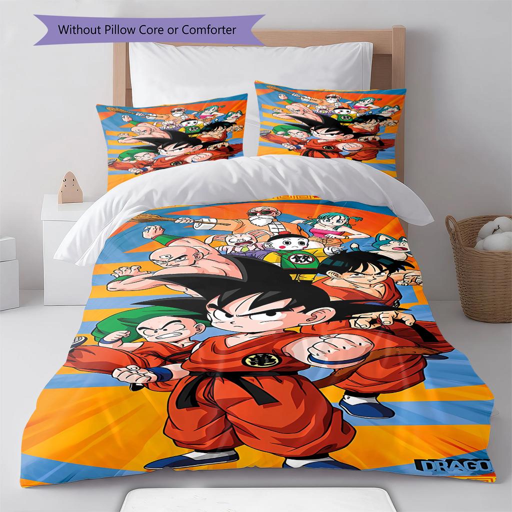 Son Goku Pattern Bedding,Quilt Set Quilt Cover Pillowcase Home Birthday Gift (1 * Duvet Cover + 2 * Pillowcase, Without Core)