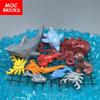 Set  MOC Bricks Fishing Net Ocean Animals Dolphin Little Shark Seal Whale Educational Building Blocks Toys Kids Gifts