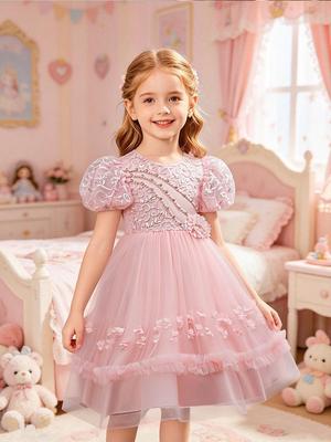 2026 Festival Puffy Mesh Children's Princess Lolita Dress with Puff Sleeves