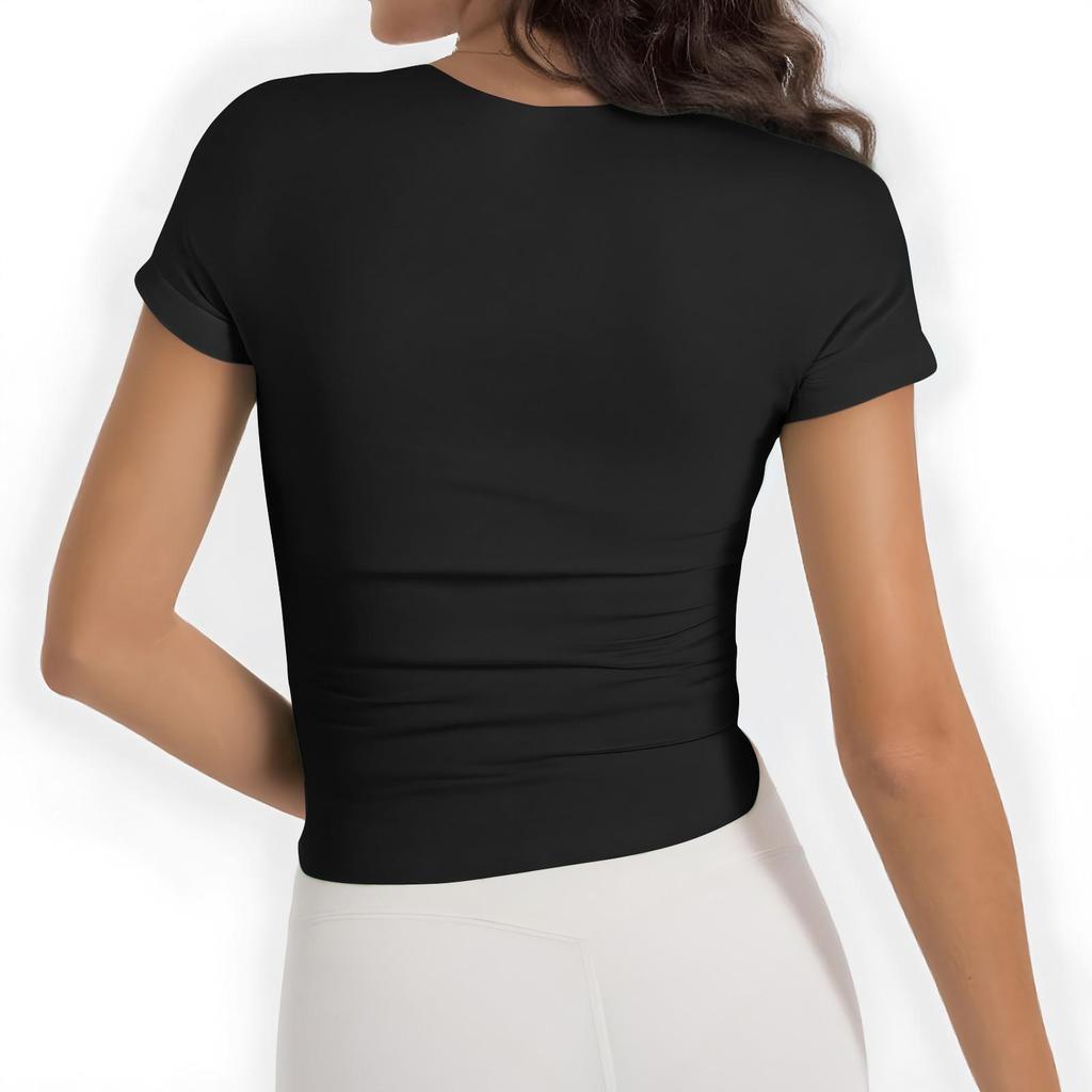 Moda Donna Casual Slim Manica Corta Scollo Quadrato Camicia Base Capispalla Top