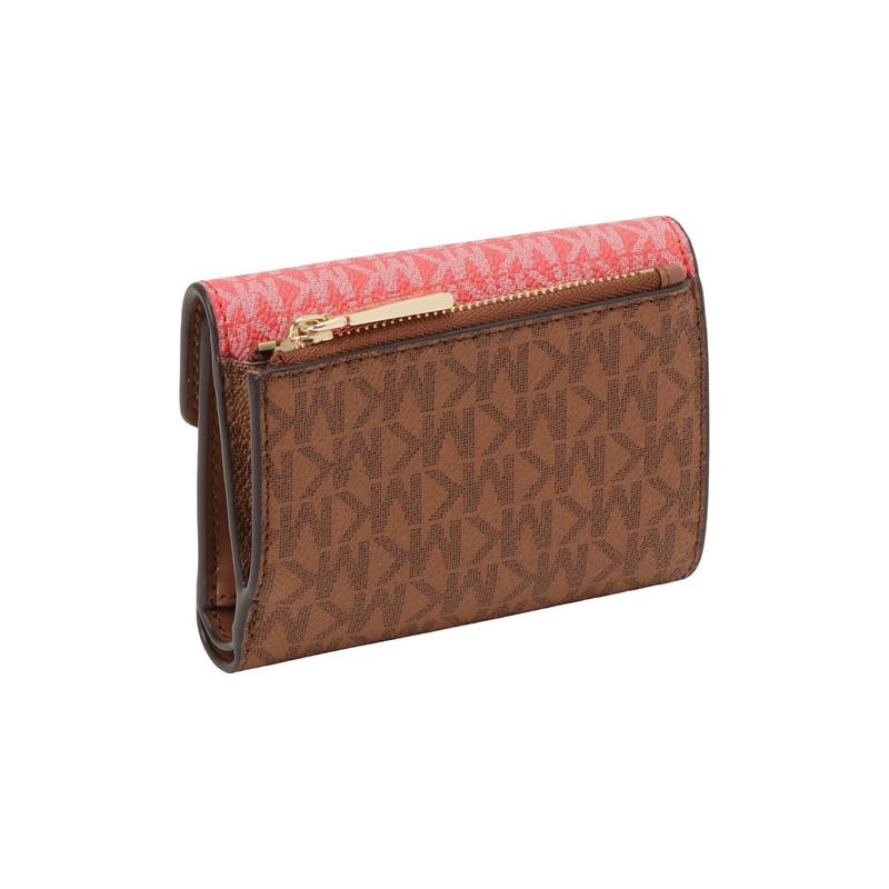 Michael Kors Cartera Plegable con Logo Estampado y Dos Tonos Jet Set Charm, Lona Recubierta y Cuero, para Mujer, Rosa y Marrón