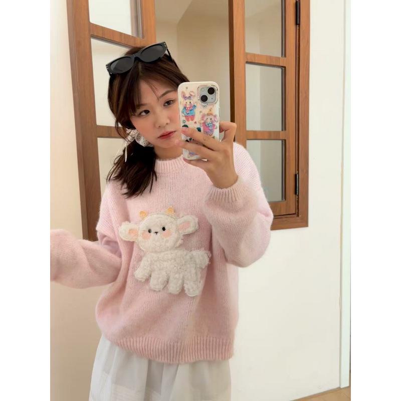 Korean Sweet Cartoon Knit Top: Women's Loose Casual Pullover Sweater for Autumn/Winter