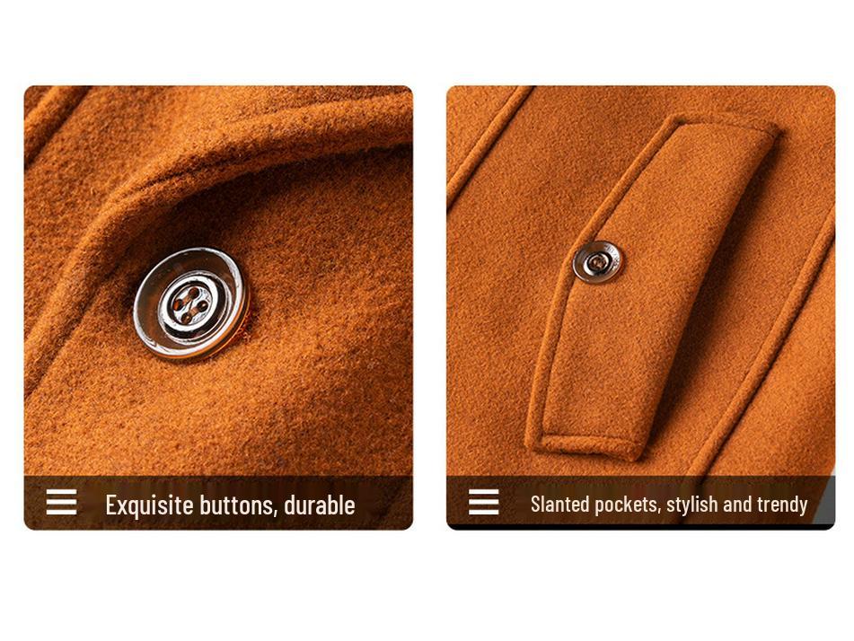 European Men's Wool Coat, Double Collar, Vertical Zipper.