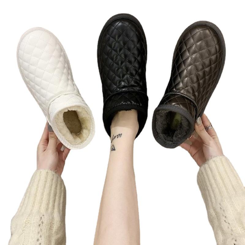 Waterproof Snow Boots Lovers Bread Shoes Leather Warm Winter Plus Velvet Non-Slip Women'S Cotton Shoes Plus Size Boots