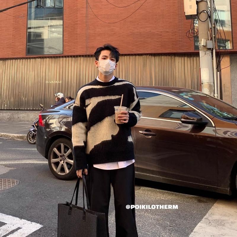 Men's knitted sweater jacket long-sleeved winter men's clothing loose lazy wind pullover sweater men's thickened warm