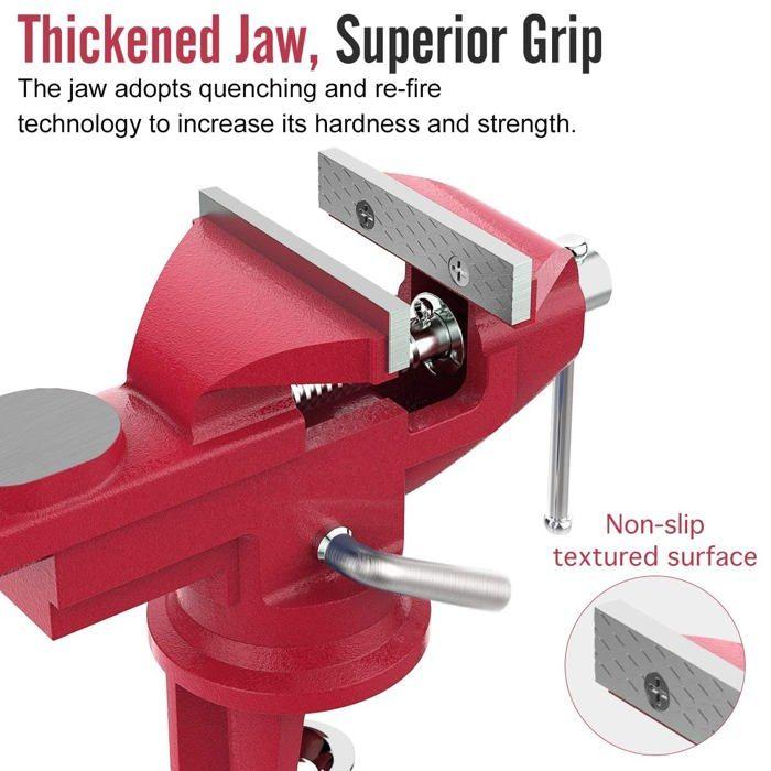 Etau - Housolution - Sauterelle - Mâchoires épaisses - Base pivotante 360° - Acier moulé