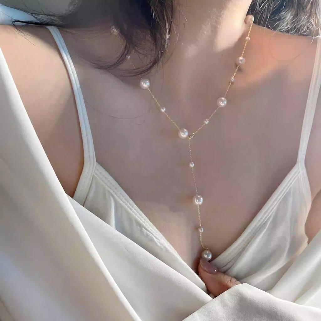 Starry Faux Pearl Tassel Clavicle Necklace For Women Light Luxury Jewelry