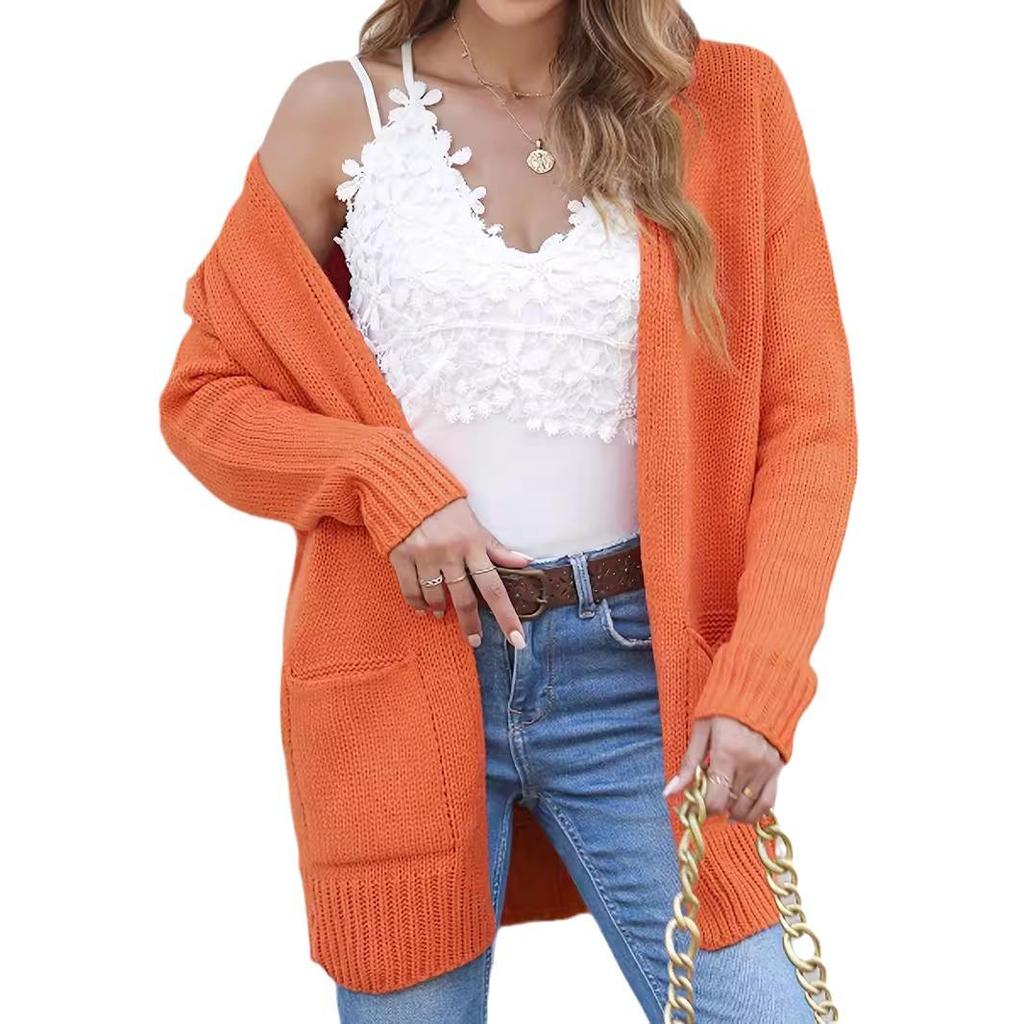 Women's Knitted Long Sleeve Mid-Length Cardigan for Spring and Autumn.