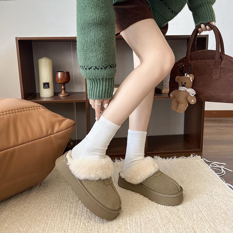Thick-soled Wool Integrated Slippers Outer Slippers 2025 New Autumn and Winter Bag Head Fluffy Slippers Piled Cotton Slippers