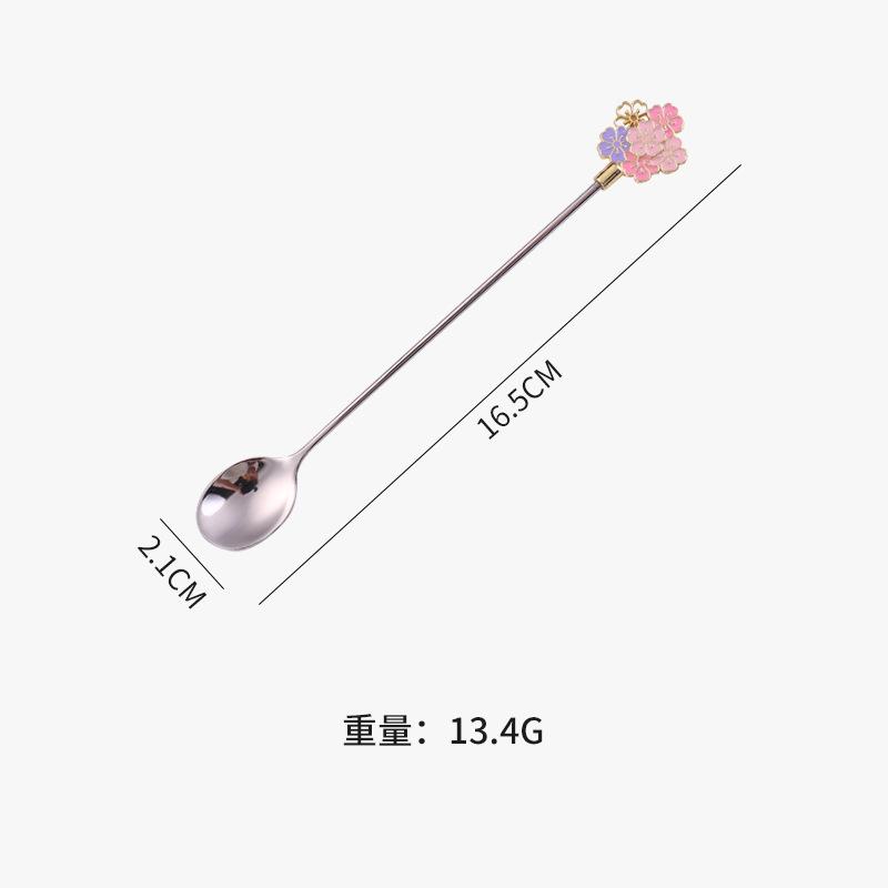 1PCS Kitchen Coffee Tableware Cherry Blossom Spoon Fork Stainless Steel Coffee Spoon Kitchen Star Long Handle Stirring Spoons