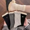 Fall/Winter Cashmere Socks for Ladies - Double Round Collar Contrasting Color Mid-Calf Socks with Pearl Butterfly Knot Embroidery and Layered Design