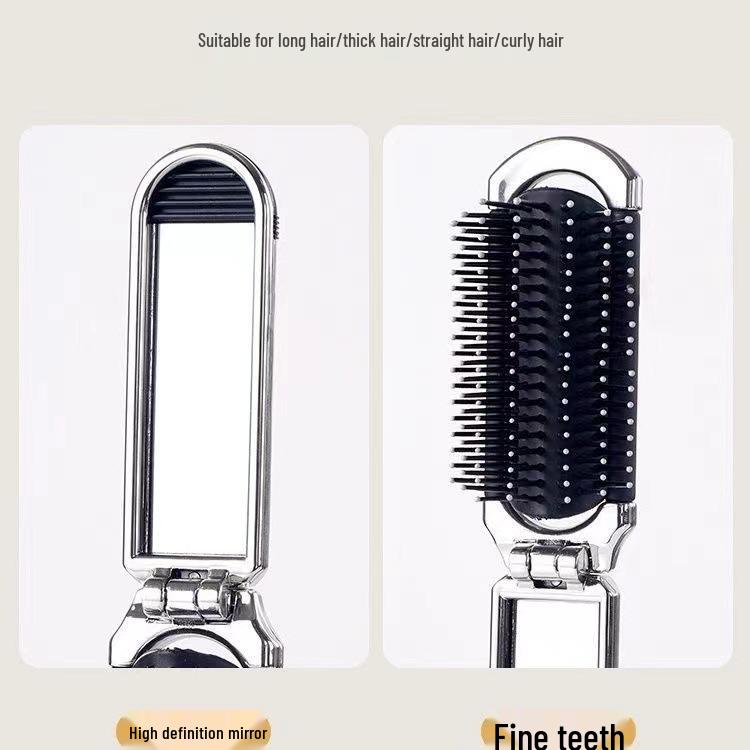 Portable Folding Comb with Makeup Mirror - Compact Travel Comb for Girls with Massage Features