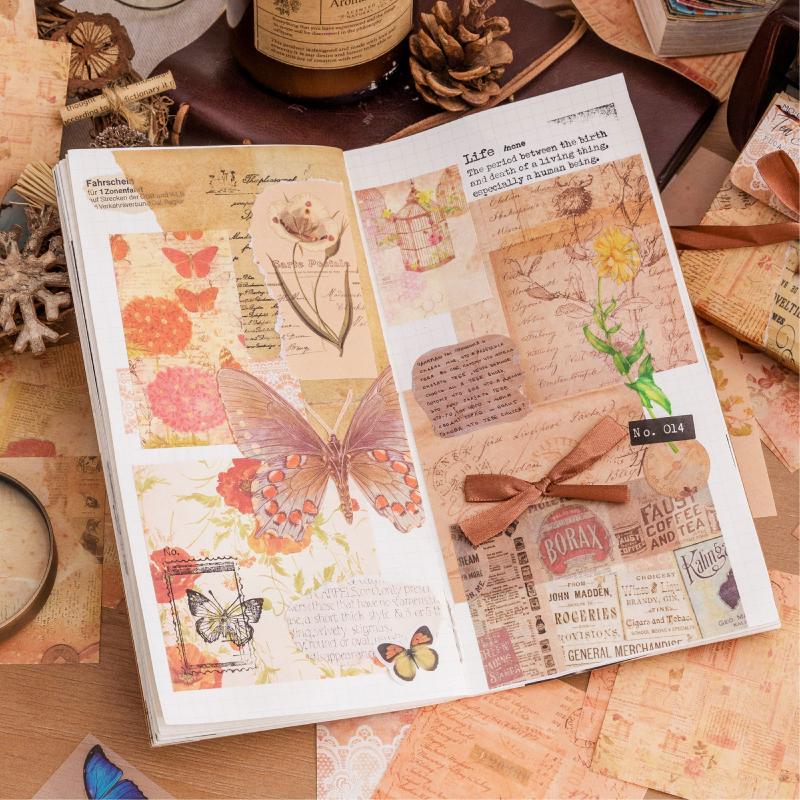 Retro Fusheng Dream Series Material Paper Hand Account DIY Scrapbooking Diary Collage Decorative Paper 100 Sheets, 6 Styles