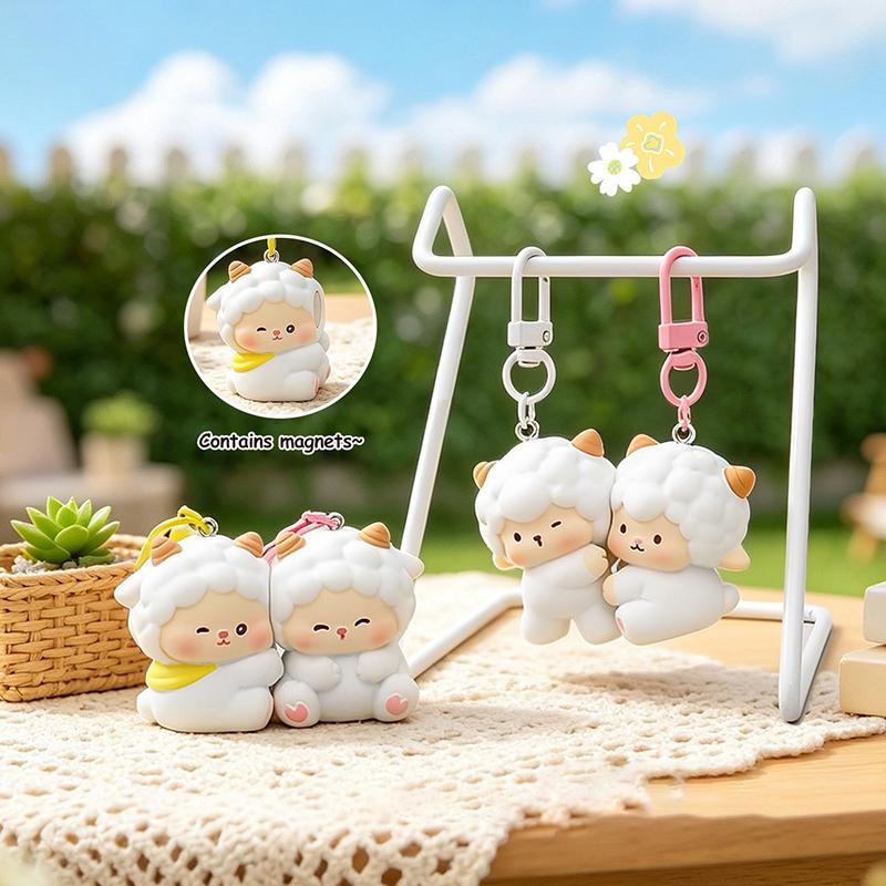 2Pcs Cute Matching Lamb Magnetic Keychain Adorable Cartoon Design For Bag Decor Couple Gifts