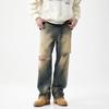Graffiti Denim Amerikanische High Street zerrissene Jeans Herren Clean Fit Retro Straight alt gewaschene Hosen Herren