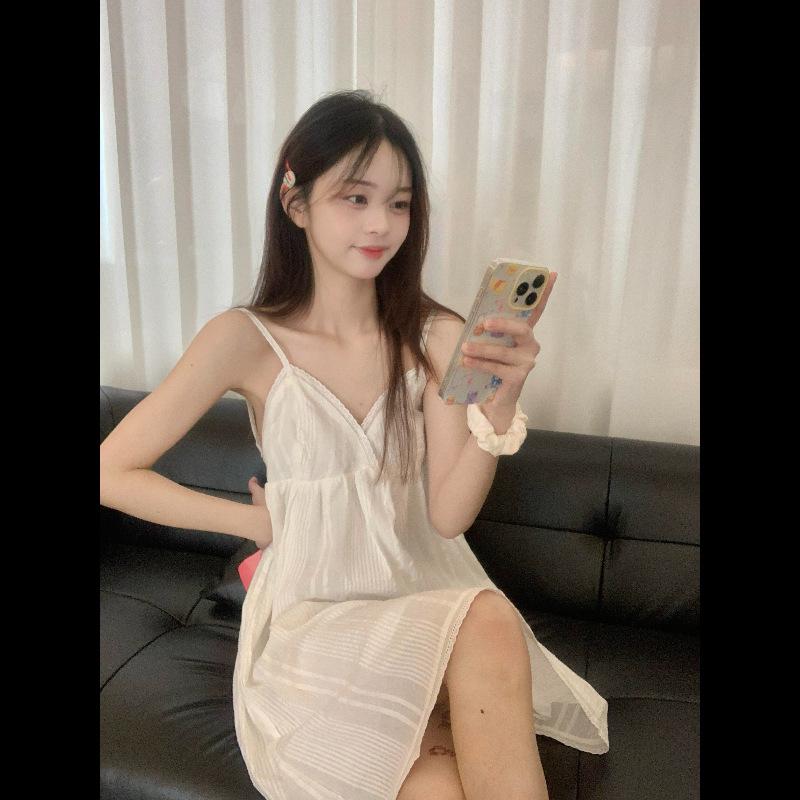 ins pure desire wind pure cotton white suspender skirt pajamas women's summer new pajamas white moonlight home dress women