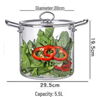 Olla Sopera de 5.5L de Vidrio Borosilicatado Alto con Doble Asa