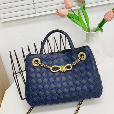 New Stylish Woven Cowhide Shoulder Bag with Metal Rope Buckle - Versatile Fashion for Street, Commuting, and Shopping