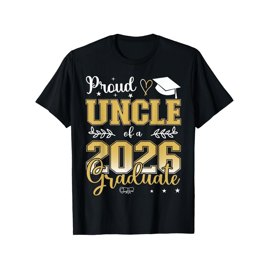 Proud Uncle 2026 Graduate Graphic T-Shirt Men Casual Pure Round Neck Tee